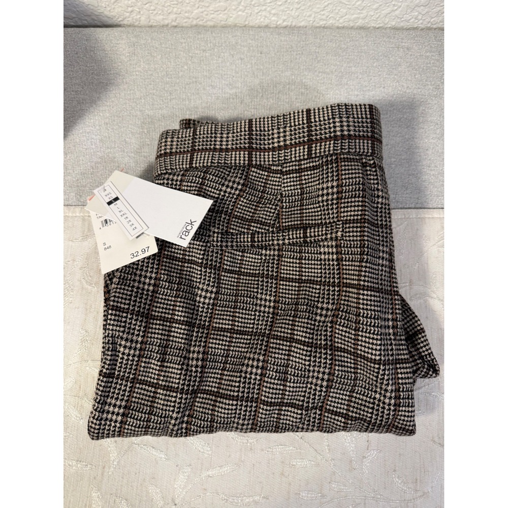 Nordstrom Rack Womens Tan Brown Plaid Pull On Straight Leg Pants Size S NEW